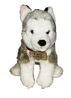 FAO Schwarz SIBERIAN HUSKY Wolf Puppy Dog 10'' Plush Red Collar 2018 Toy