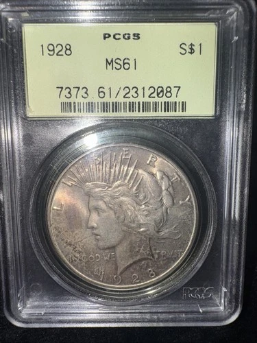 1928 Silver Peace Dollar Old PCGS Holder MS61
