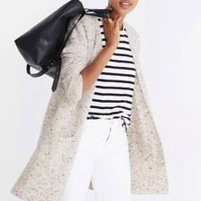 Madewell Women's Donegal Kent Open Cardigan Sweater Flecked Knit Gray Cream S