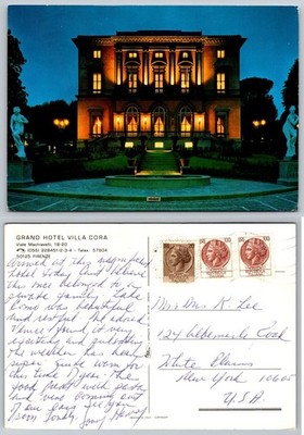 Vintage Grand Hotel Villa Cora Florence Italy Postcard Night View 1950s Posted