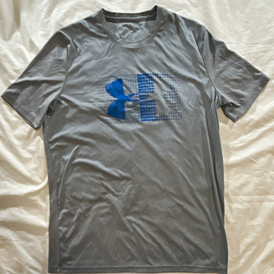 Under Armour Men's M Gray/Blue Moisture Wicking Crew Neck Logo Training Tee