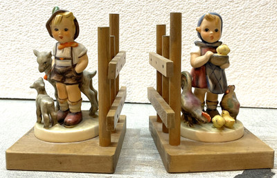 2 TWO Hummel Bookends Little Goat Herder & Feeding Time