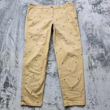 Talbots Pants Womens 10 Tan Blue Embroidered Birds Relaxed Chino Mid Rise Ankle