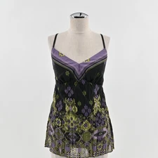 Vintage Y2k Bisou Bisou Babydoll Top Size S Fairycore Floral Cami Purple Green