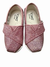 Toddler TOMS Shoes Pink Glitter Size T6 Sparkle Slip-ons EUC