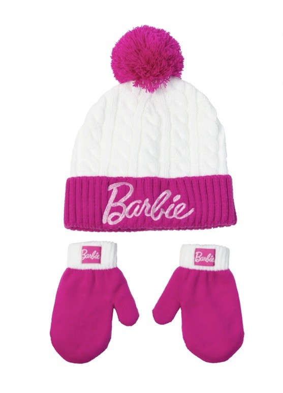 Barbie Toddler Girls Pink 2 PC Set Beanie And Gloves NWT