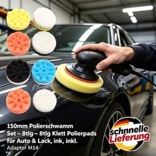 150mm Polierschwamm Set – 8tlg Klett Polierpads für Auto&Lack, inkl. Adapter M14