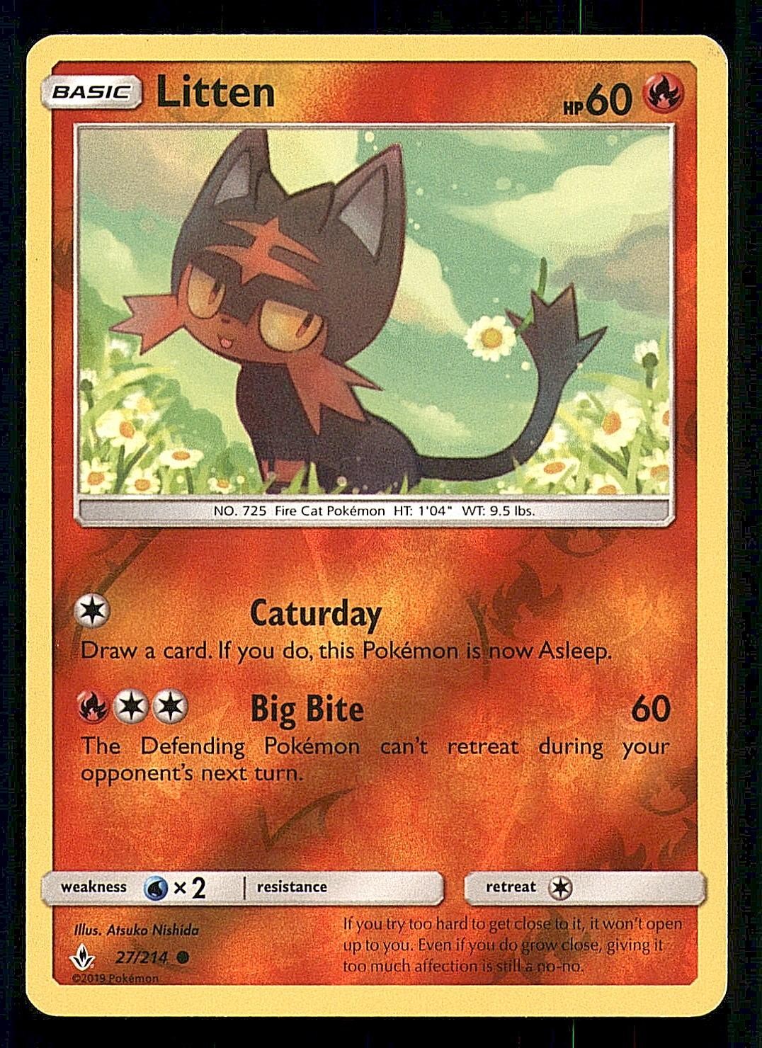 LITTEN 27/214 COMMON UNBROKEN BONDS POKEMON REVERSE HOLO NEAR MINT