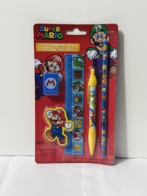 Super Mario Schreibwaren-Set: Kuli, Bleistift Radierer Lineal Schulbedarf NEU