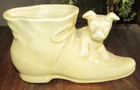 VINTAGE SHAWNEE USA POTTERY PLANTER DOG AND HIGH BUTTON SHOE YELLOW POT — photo 1