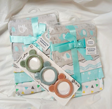 Luvable Friends 4 Receiving Blankets Cotton Flannel Elephant Gray Blue White