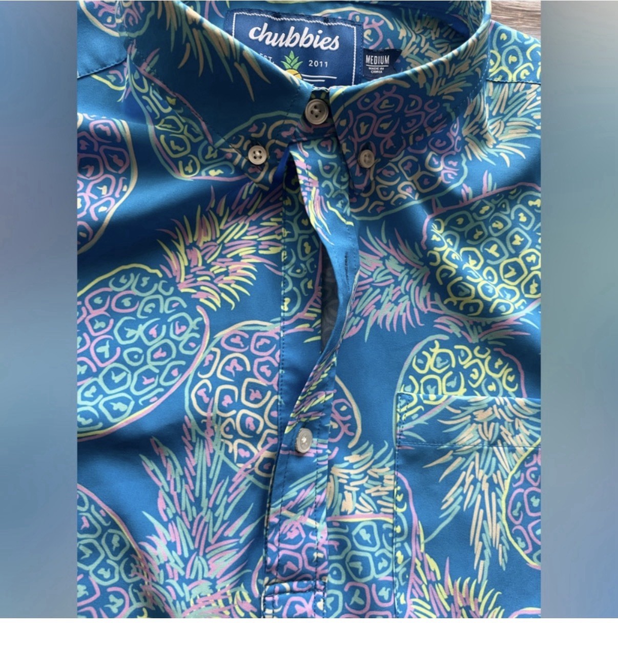 Chubbies Blue Pineapple Pullover Button Short Sle… - image 5