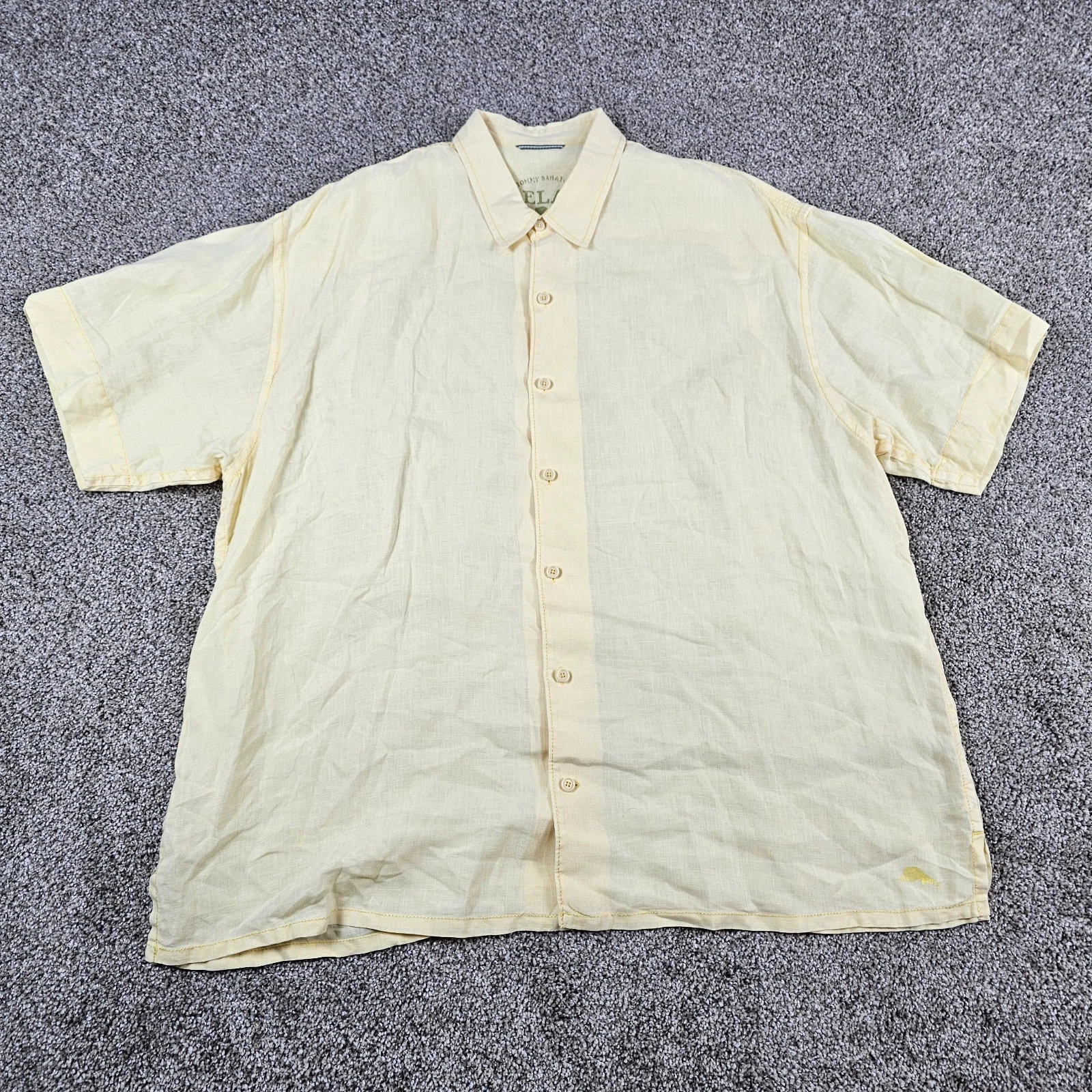 Tommy Bahama Shirt Mens XXL Yellow Linen Hawaiian Relax Beach Casual Oversized