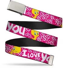 `Blank Chrome 1.5`` Bo Buckle - Tweety Bird I Love You Fuchsia/Whit... ACC NEW