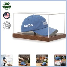 Clear Acrylic Baseball Cap Display Case with Solid Wood Base for Collectors