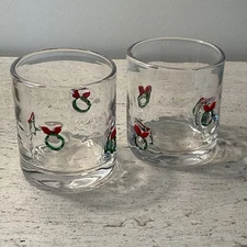 Christmas Wreath Double Rocks Old-Fashioned Glasses-Set of 2-NEW