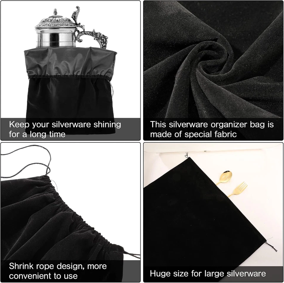2 Pcs Large Anti-Tarnish Silver Storage Bags Jewelry Drawstring Pouch 30"x24" - Image 3 of 4