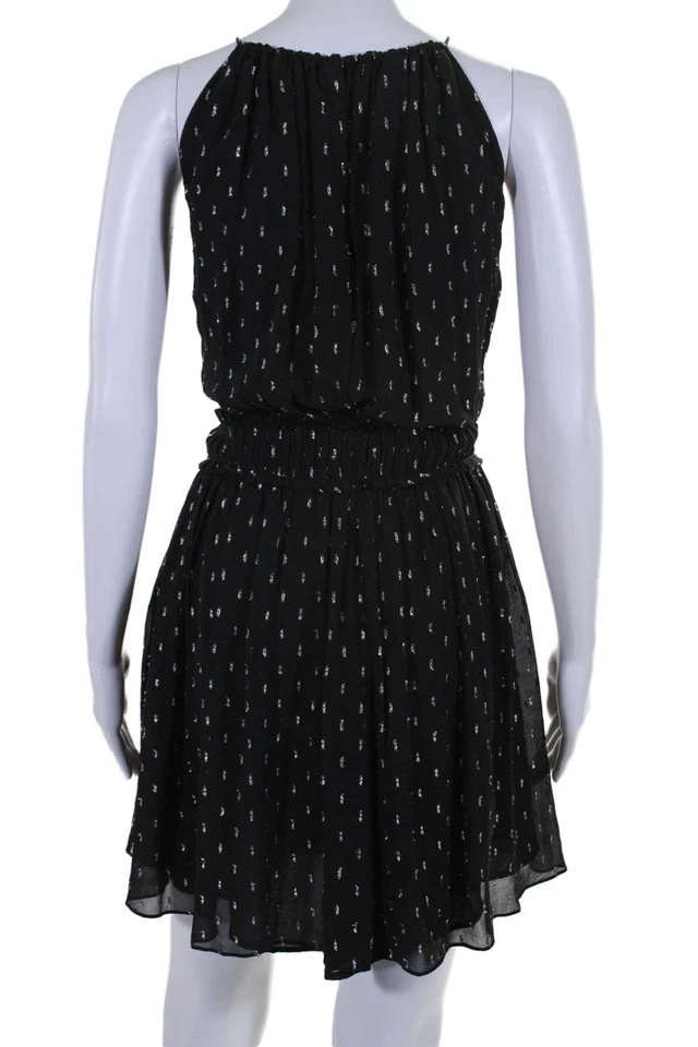 Vestido Joie para mujer con correa de espagueti cuello redondo metálico de seda negro talla mediana Foto 3 de 4