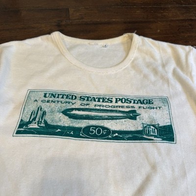 Vtg 60s 70s Shirt Progress Of Flight zeppelin Air Graphic Large Col White 