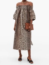 GANNI Cold Shoulder Leopard Print Shift Dress Midi dress S/M New with tags $540