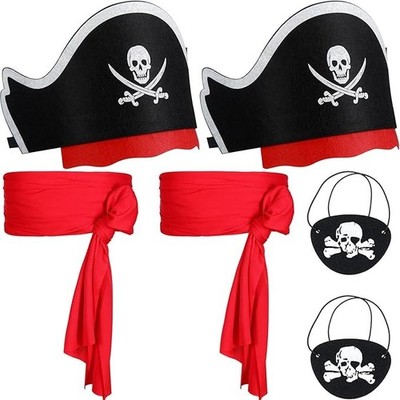 6 Pieces Captain Pirate Costume Accessories Set, 2 Pcs Kids Pirate Eye Patches 2