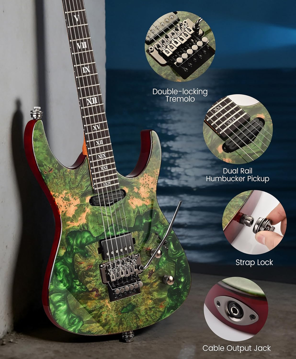 Leo Jaymz Tsunami Deluxe Electric Guitar Green HH 24F Double Lock