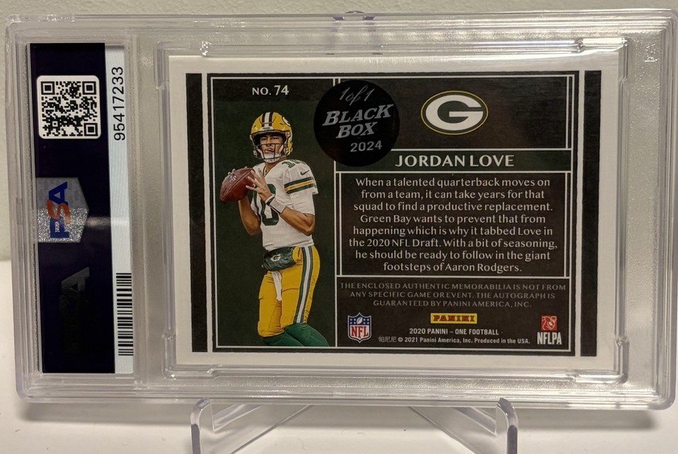 2020 Panini One Jordan Love Quad Patch Rookie Auto 1/1 Black Box PSA RC ...