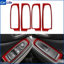 4Pcs Red Carbon Fiber Window Lift Switch Panel Frame For Subaru Forester 2019-24
