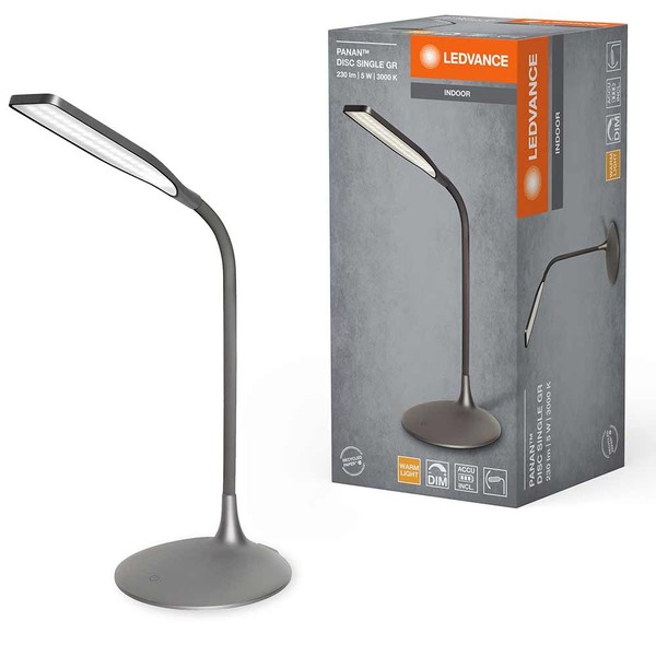 Led Akku Schreibtischlampe Leuchte Panan Disc Single Grau 5W Warmweiß Dimmbar-image