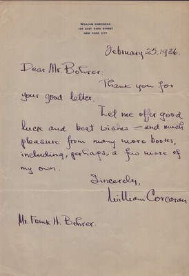 WILLIAM CORCORAN - AUTOGRAPH LETTER SIGNED 02/25/1936