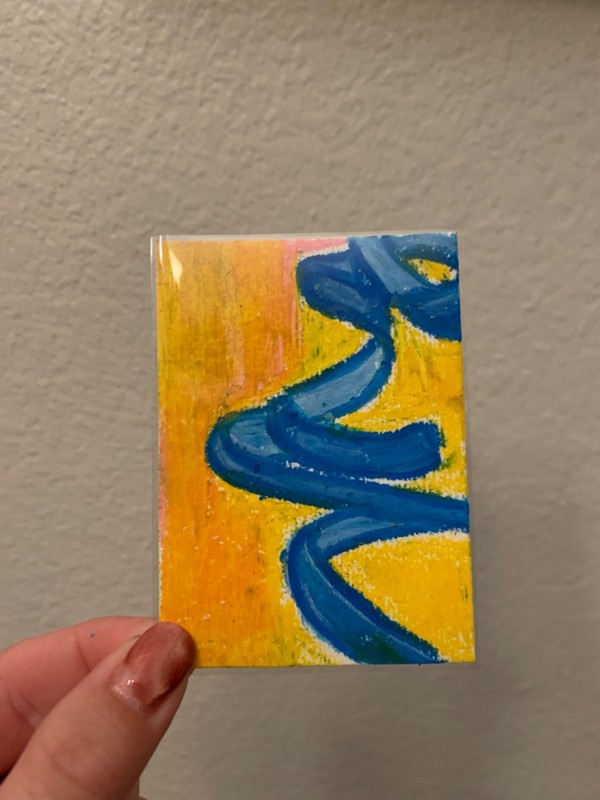 ACEO ORIGINAL ‘Ribbon or Water slide?’ Oil pastel made by M. Cushing