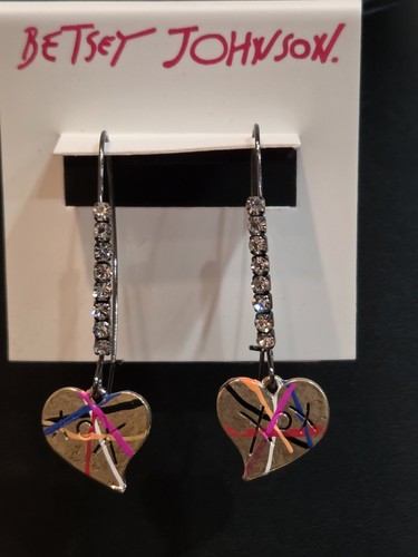 Betsey Johnson Vintage Heart Earrings, Gold & Black Tone, Enamel.  Retro Style
