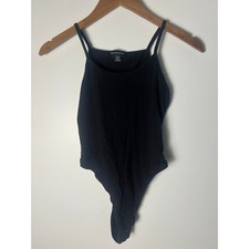 PrettyLittleThing Bodysuit Wm 6 Black Square Neck Spaghetti Strap Cotton Goth