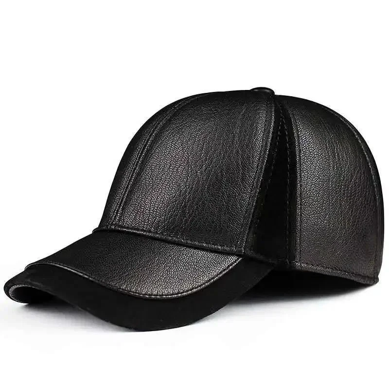 Men Leather-style Baseball Cap Snapback Adjustable Warm Outdoor Hat