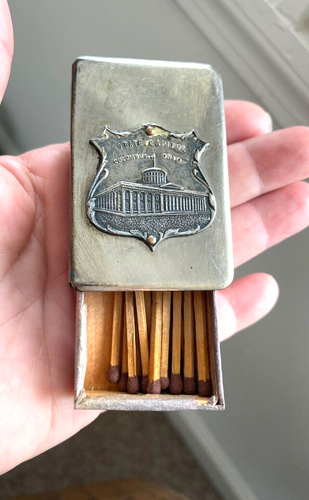 Vintage Souvenir State Capital Columbus Ohio Metal Match Box Holder with Matches - Picture 2 of 8