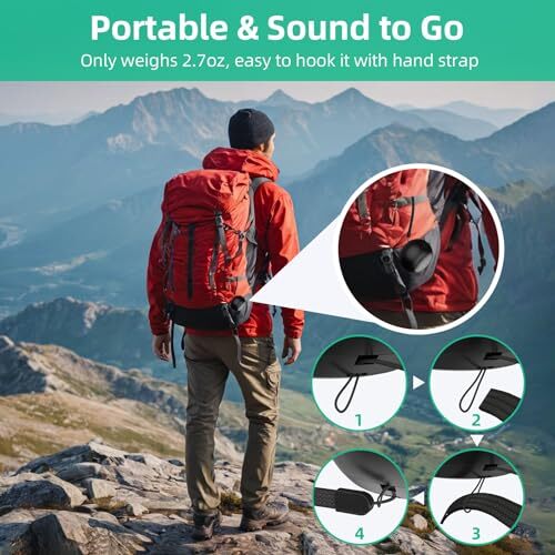 2 Mini Speakers, 3W Small Portable Bluetooth Speaker with Lanyard, Water Black - Picture 7 of 7