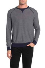 MENS WALLIN  BROS LONG SLEEVE CREW NECK LIGHTWEIGHT KNIT STRIPED SWEATER, BLUE