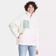 Universal Thread Women’s Cream Sherpa Full Zip Quilted Jacket Plus Size 1X NEW