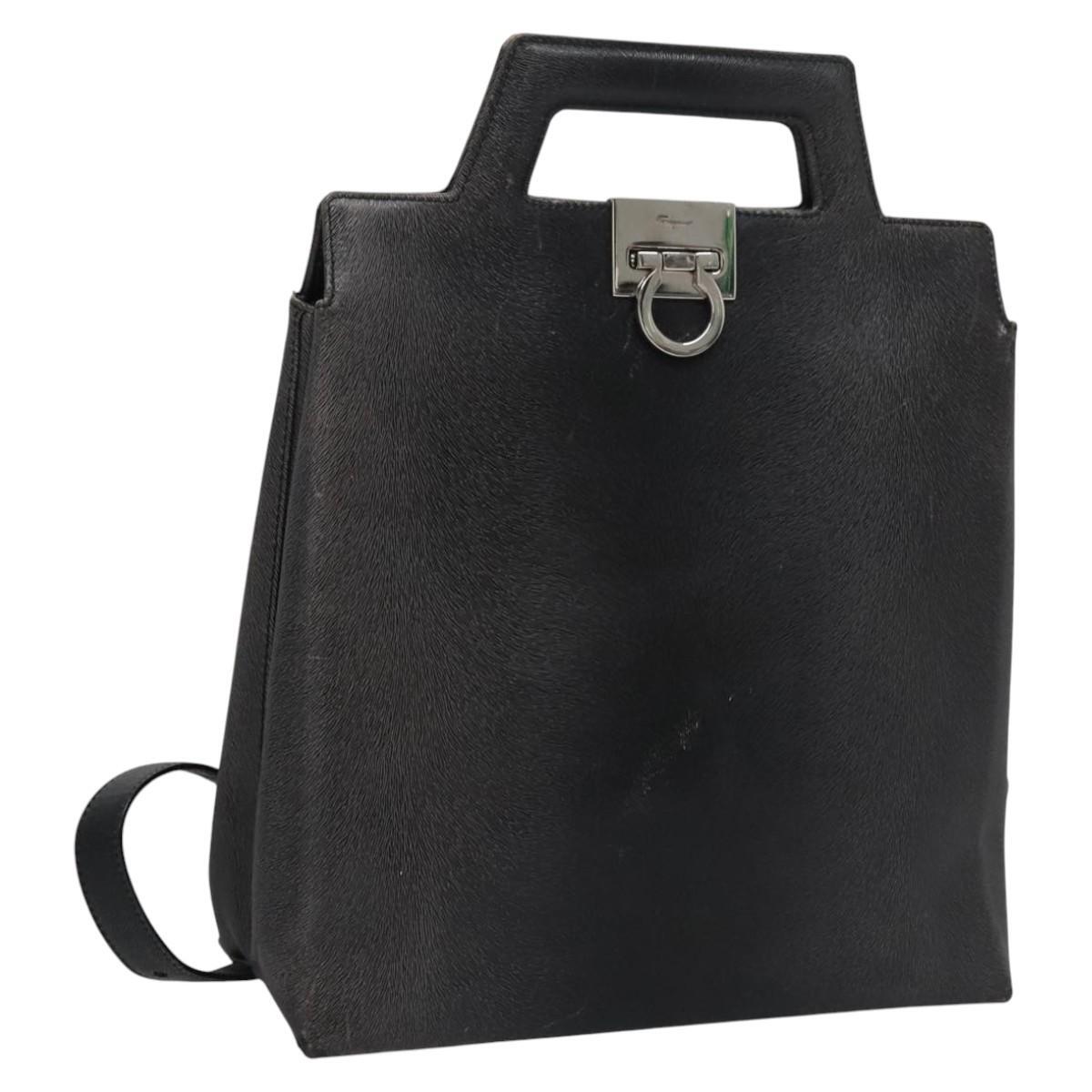 Salvatore Ferragamo Gancini Hand Bag Leather 2way Black