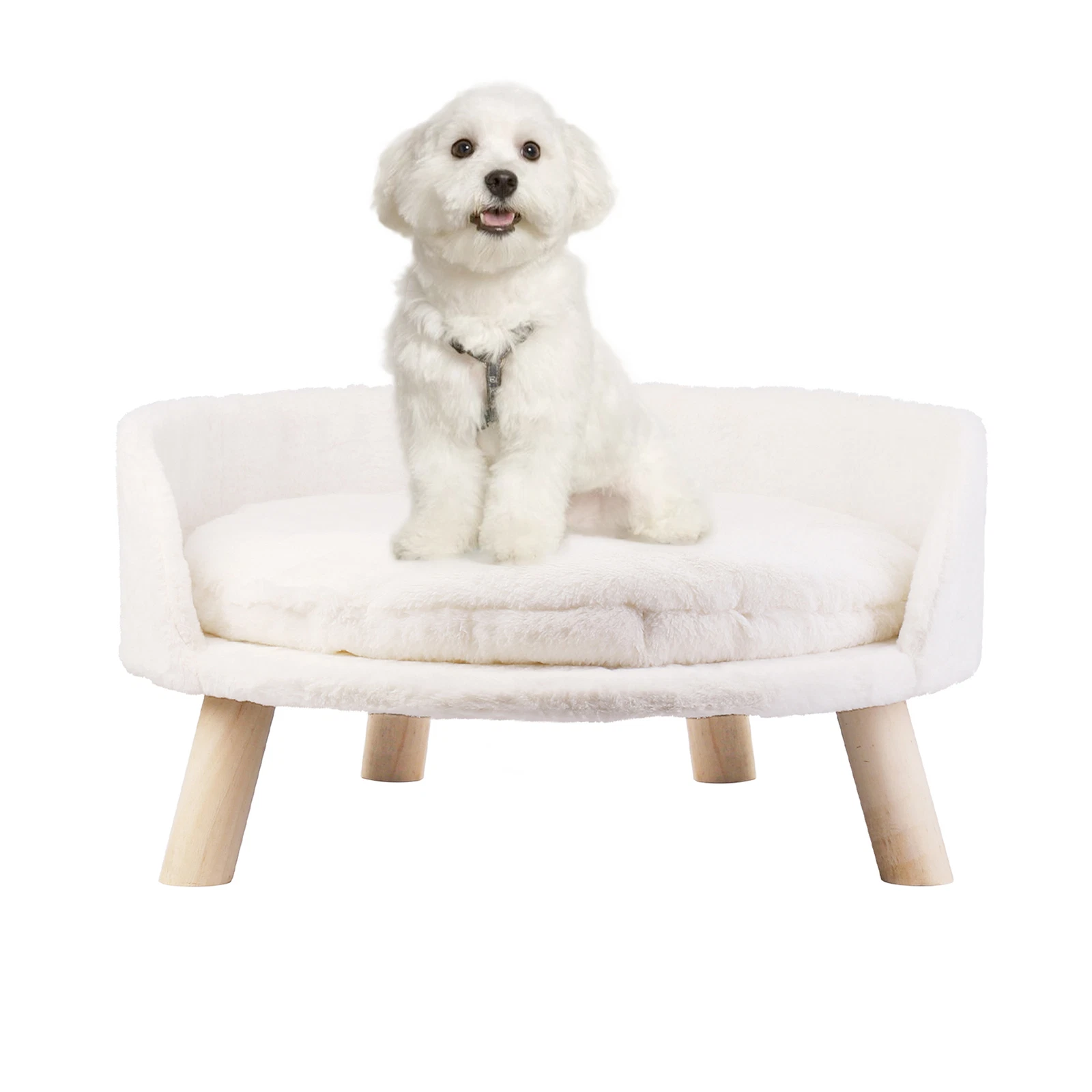 Large Soft Plush Pet Sofa Dog Cat Bed Couch High Bolster Basket Sturdy Wood Legs