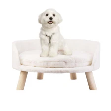 Large Soft Plush Pet Sofa Dog Cat Bed Couch High Bolster Basket Sturdy Wood Legs