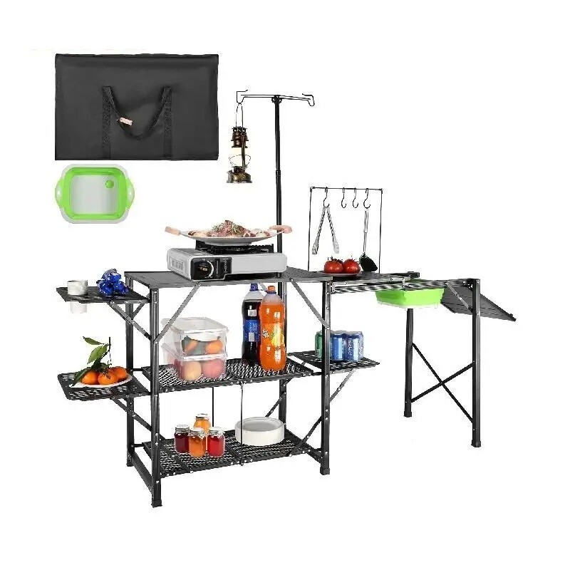 Cuisine de camping pliable alu table de pique-nique avec évier amovible et rangement zippé