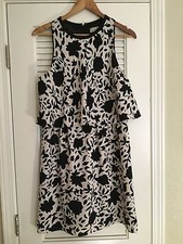 ANN TAYLOR LOFT black White Beige Two Tiered Layered Dress 8 High Neck Sleeveles