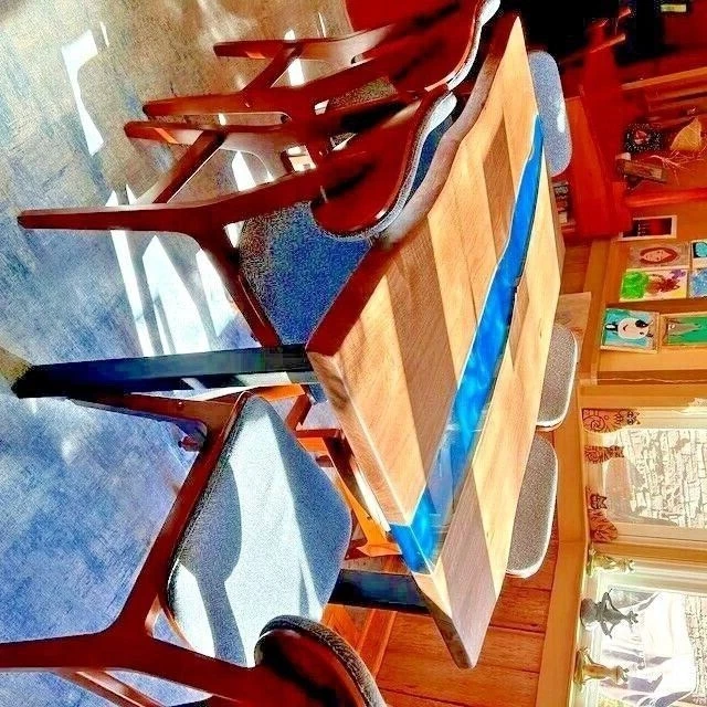 Blue Solid Epoxy Resin The Luxury Dining Console Table Home Decor Kitchen Decor - Image 3 of 4