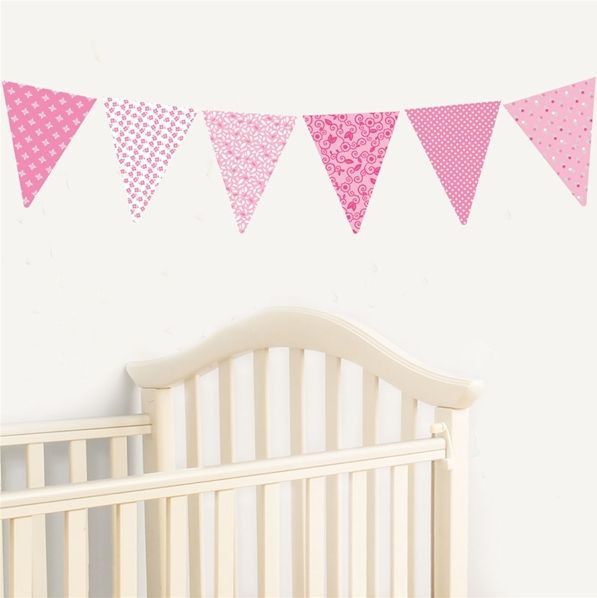 Pink Bunting Wall Stickers 🎀 Girls Bedroom Nursery Party Reusable 🇬🇧 eBay