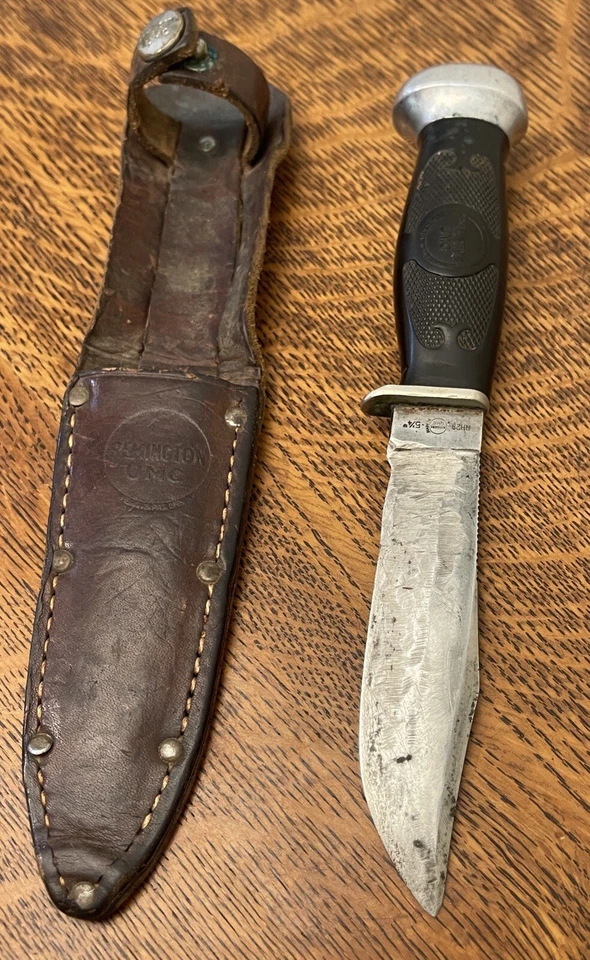 Cuchillo de hoja fija con mango de goma vintage de 1930 anterior a la Segunda Guerra Mundial-Remington UMC RH28 Foto 2 de 4