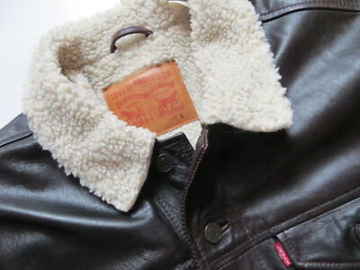 Levi's Jacke Lederjacke Gr. L Schwarz, Echt Leder Sheep Leather Warm Gefüttert !