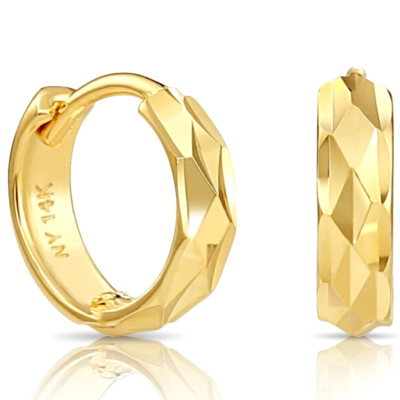 14K Echt Massiv Gold Runde Diamantschliff Huggie Creolen Baby Klein 10MM
