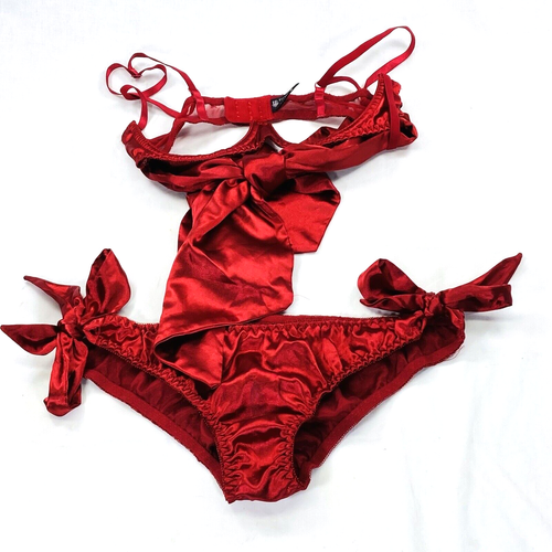 BlueBella Victorias Secret Lingerie Set 8 10 Cut Away Underwire Tie Thong Satin - Picture 9 of 9