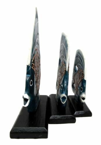 Balinesische Holz Handarbeit blau tropisch Engel Fisch Familie Set 3 Figuren - Bild 4 von 8